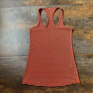 Women's Lululemon Stretchy Neon Orange and Black Striped Racerback Tank, Size S